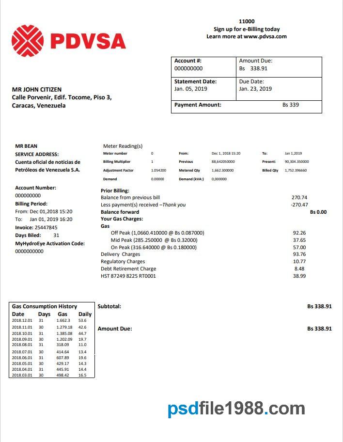 Venezuela PDVSA Gas Utility Bill